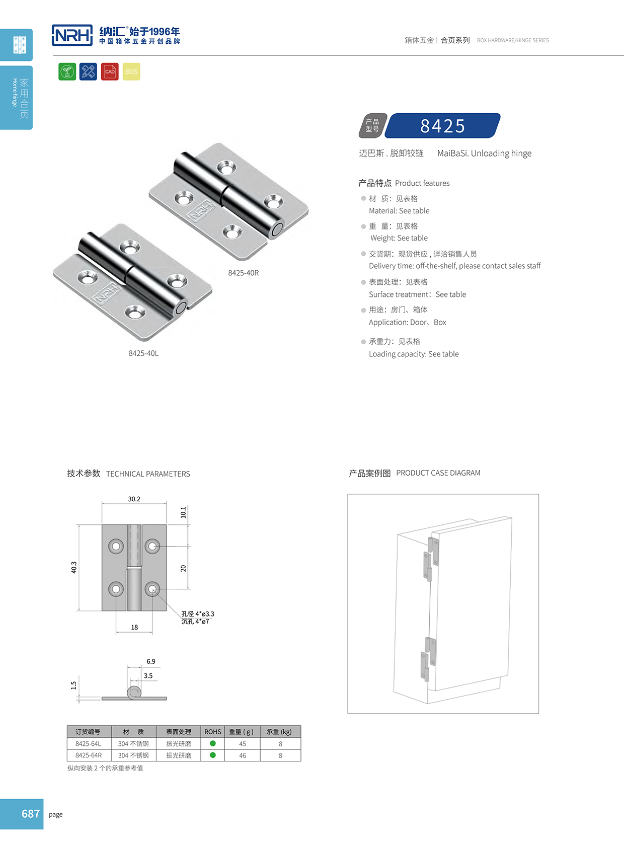 納匯/NRH 8425-64-Y 工業(yè)五金合頁(yè)